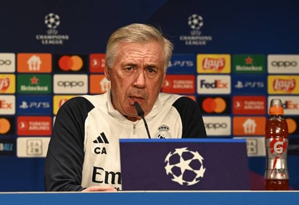 Fussball, Herren, Saison 2023 2024, UEFA Champions League (Gruppe C, 6. Spieltag), 1. FC Union Berlin - Real Madrid, Pressekonferenz Training von Real Madrid im Olympiastadion am Tag vor dem Spiel, im Bild: Trainer Carlo Ancelotti (Real Madrid), 11.12. 2023, Copyright: xMatthiasxKochx