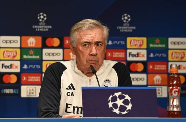 Fussball, Herren, Saison 2023 2024, UEFA Champions League (Gruppe C, 6. Spieltag), 1. FC Union Berlin - Real Madrid, Pressekonferenz Training von Real Madrid im Olympiastadion am Tag vor dem Spiel, im Bild: Trainer Carlo Ancelotti (Real Madrid), 11.12. 2023, Copyright: xMatthiasxKochx