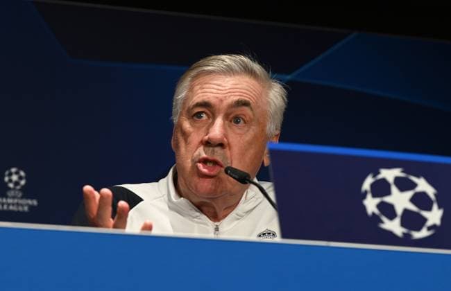 Fussball, Herren, Saison 2023 2024, UEFA Champions League (Gruppe C, 6. Spieltag), 1. FC Union Berlin - Real Madrid, Pressekonferenz Training von Real Madrid im Olympiastadion am Tag vor dem Spiel, im Bild: Trainer Carlo Ancelotti (Real Madrid), 11.12. 2023, Copyright: xMatthiasxKochx