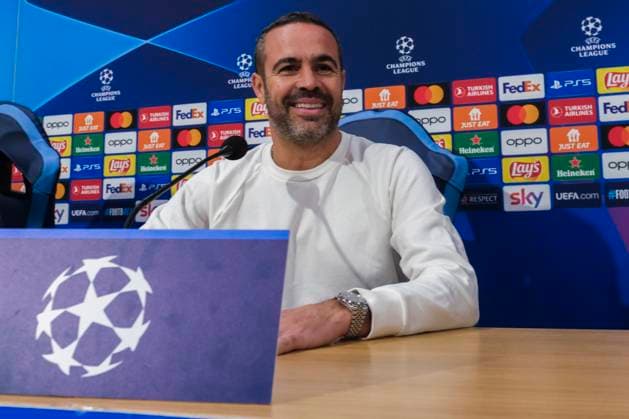 press conference, PK, Pressekonferenz Braga CL Braga™s Portuguese midfielder Andre Horta and Braga™s Portuguese coach Artur Jorge During press conference Braga before UEFA Champions League match against SSC Napoli at the Diego Armando Maradona stadium December 11, 2023, in Naples, Italy. DSCF3690 Copyright: xAntonioxBalascox