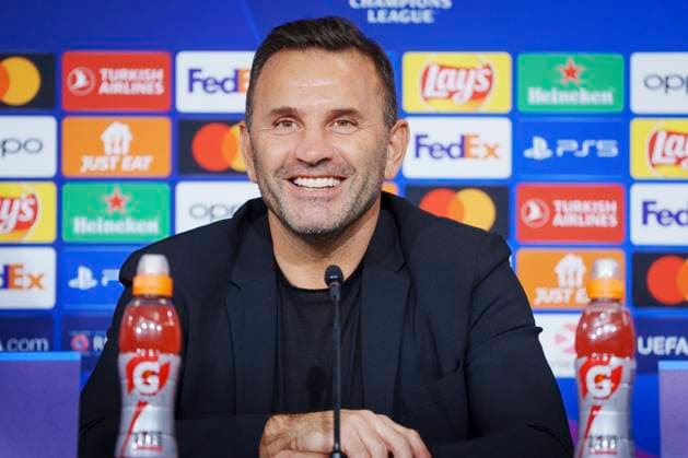 Galatasaray with head coach Okan Buruk give a press conference, PK, Pressekonferenz on Monday 11 December 2023 in Copenhagen. Galatasaray meets FC Copenhagen in the Champions League in the Park on Tuesday.. (Photo: Liselotte Sabroe Ritzau Scanpix) , Copenhagen Denmark