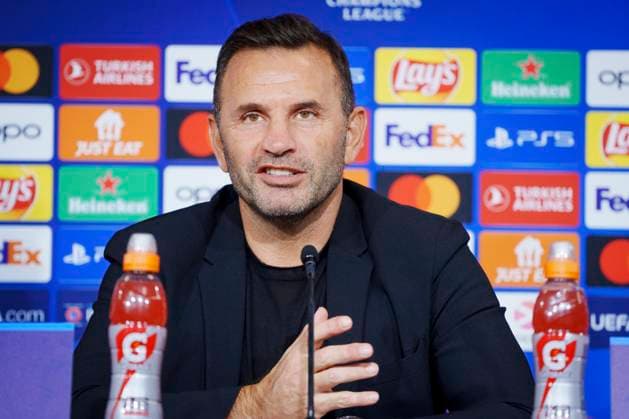 Galatasaray with head coach Okan Buruk give a press conference, PK, Pressekonferenz on Monday 11 December 2023 in Copenhagen. Galatasaray meets FC Copenhagen in the Champions League in the Park on Tuesday.. (Photo: Liselotte Sabroe Ritzau Scanpix) , Copenhagen Denmark