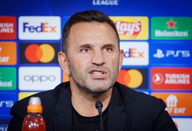 Galatasaray with head coach Okan Buruk will give a press conference, PK, Pressekonferenz on Monday 11 December 2023 in Copenhagen. Galatasaray meets FC Copenhagen in the Champions League in the Park on Tuesday.. (Photo: Liselotte Sabroe Ritzau Scanpix) , Copenhagen Denmark