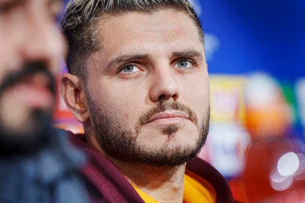 Galatasaray with Mauro Icardi and the head coach give a press conference, PK, Pressekonferenz on Monday 11 December 2023 in Copenhagen. Galatasaray meets FC Copenhagen in the Champions League in the Park on Tuesday.. (Photo: Liselotte Sabroe Ritzau Scanpix) , Copenhagen Denmark