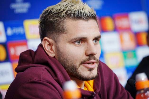 Galatasaray with Mauro Icardi and the head coach give a press conference, PK, Pressekonferenz on Monday 11 December 2023 in Copenhagen. Galatasaray meets FC Copenhagen in the Champions League in the Park on Tuesday.. (Photo: Liselotte Sabroe Ritzau Scanpix) , Copenhagen Denmark