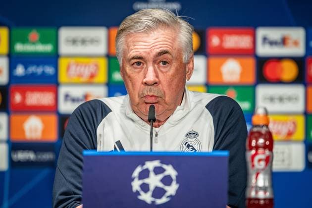 UEFA Champions League: Pressekonferenz und Training Real Madrid. Berlin, 11.12.2023 Carlo Ancelotti (Trainer Real Madrid) UEFA Champions League: Pressekonferenz und Training Real Madrid vor dem Spiel 1. FC Union Berlin vs Real Madrid, Olympiastadion, Berlin, 11.12.2023 Copyright: xBEAUTIFULxSPORTS LucianoxLimax
