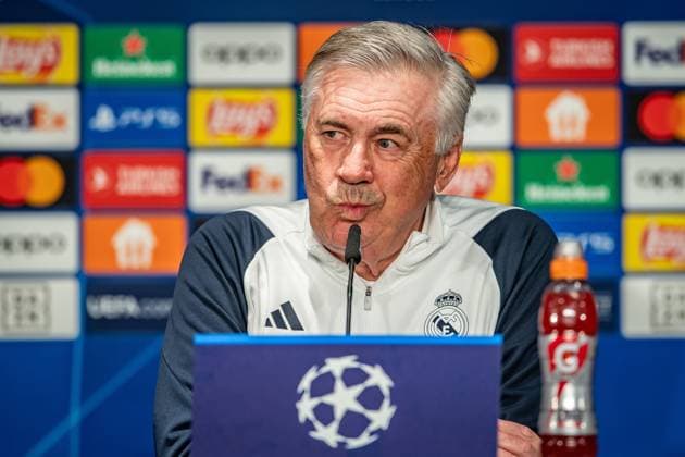 UEFA Champions League: Pressekonferenz und Training Real Madrid. Berlin, 11.12.2023 Carlo Ancelotti (Trainer Real Madrid) UEFA Champions League: Pressekonferenz und Training Real Madrid vor dem Spiel 1. FC Union Berlin vs Real Madrid, Olympiastadion, Berlin, 11.12.2023 Copyright: xBEAUTIFULxSPORTS LucianoxLimax