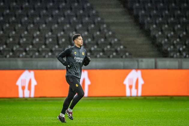UEFA Champions League: Pressekonferenz und Training Real Madrid. Berlin, 11.12.2023 Jude Bellingham (Real Madrid, 5) UEFA Champions League: Pressekonferenz und Training Real Madrid vor dem Spiel 1. FC Union Berlin vs Real Madrid, Olympiastadion, Berlin, 11.12.2023 Copyright: xBEAUTIFULxSPORTS LucianoxLimax