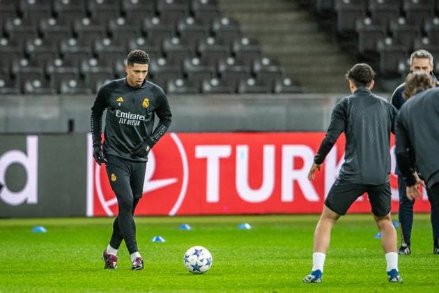 UEFA Champions League: Pressekonferenz und Training Real Madrid. Berlin, 11.12.2023 Jude Bellingham (Real Madrid, 5) UEFA Champions League: Pressekonferenz und Training Real Madrid vor dem Spiel 1. FC Union Berlin vs Real Madrid, Olympiastadion, Berlin, 11.12.2023 Copyright: xBEAUTIFULxSPORTS LucianoxLimax