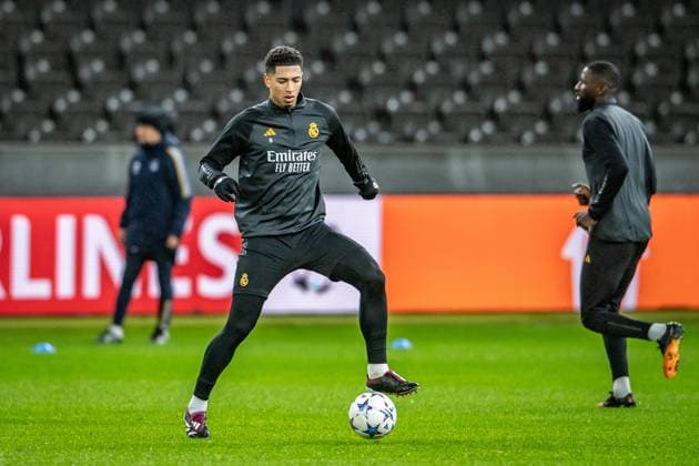UEFA Champions League: Pressekonferenz und Training Real Madrid. Berlin, 11.12.2023 Jude Bellingham (Real Madrid, 5) UEFA Champions League: Pressekonferenz und Training Real Madrid vor dem Spiel 1. FC Union Berlin vs Real Madrid, Olympiastadion, Berlin, 11.12.2023 Copyright: xBEAUTIFULxSPORTS LucianoxLimax