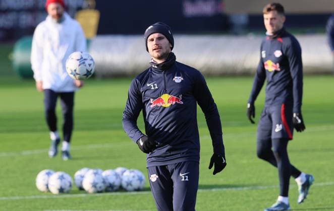 RB Leipzig Training Champions League Leipzig, 12.12.2023, RB Trainingszentrum, UEFA Champions League , RB Leipzig - Abschlusstraining am Vortag von RBL v. Young Boys Bern , Im Bild: Timo Werner (11, RB Leipzig) ,