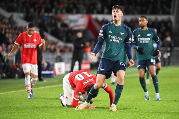 Eindhoven, Philips Stadion, 12.12.23, GER, Herren, UEFA Champions League, Saison 2023-2024, PSV Eindhoven - Arsenal FC Bild: Kai HAVERTZ (Arsenal) Only for editorial use! UEFA regulations prohibit any use of photographs as image sequences and or quasi-video. Nordbrabant Niederlande