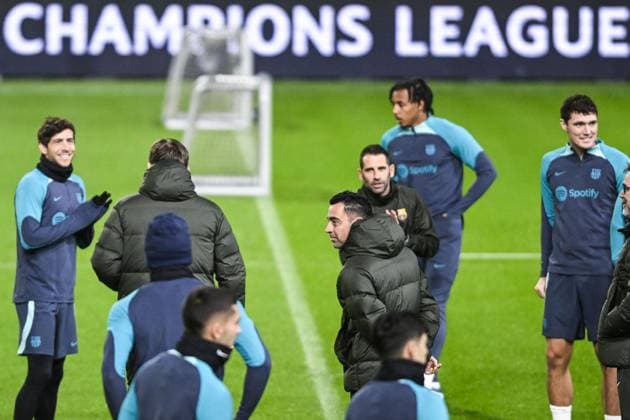 Barcelona s head coach Xavi pictured during a training of Spanish club FC Barcelona, Barca on Tuesday 12 December 2023 in Antwerp. The team is preparing for tomorrow s game against Belgian soccer team Royal Antwerp FC, on day six of the Champions League group stage, in group H. TOM GOYVAERTS TomxGoyvaerts  x82178988x