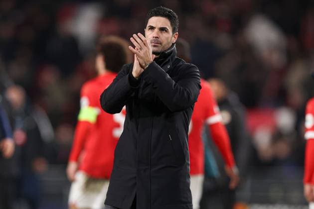 Arsenal manager Mikel Arteta at the end of the match PSV Eindhoven v Arsenal, UEFA Champions League, Group B, Football, Philips Stadion, Eindhoven, Netherlands - 12 Dec 2023 EDITORIAL USE ONLY No use with unauthorised audio, video, data, fixture lists, club league logos or live services. Online in-match use limited to 120 images, no video emulation. No use in betting, games or single club league player publications. Copyright: xPaulxCurrie Shutterstockx 14254183bt