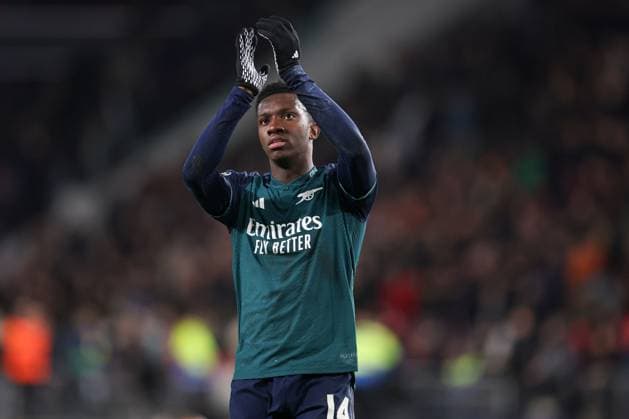 Eddie Nketiah of Arsenal at the end of the match PSV Eindhoven v Arsenal, UEFA Champions League, Group B, Football, Philips Stadion, Eindhoven, Netherlands - 12 Dec 2023 EDITORIAL USE ONLY No use with unauthorised audio, video, data, fixture lists, club league logos or live services. Online in-match use limited to 120 images, no video emulation. No use in betting, games or single club league player publications. Copyright: xPaulxCurrie Shutterstockx 14254183bu