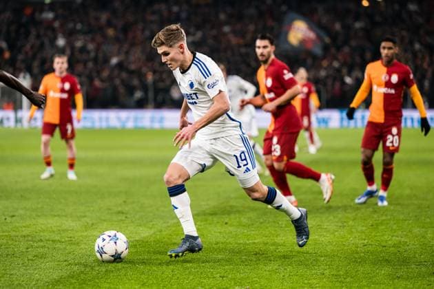 231212 Elias Jelert of FC Copenhagen during the UEFA Champions League football match between FC Copenhagen and Galatasaray on December 12, 2023 in Copenhagen. Photo: Petter Arvidson BILDBYRAN kod PA PA0704 fotboll football soccer fotball champions league fc copenhagen galatasaray bbeng Copyright: PETTERxARVIDSON BB231212PA016