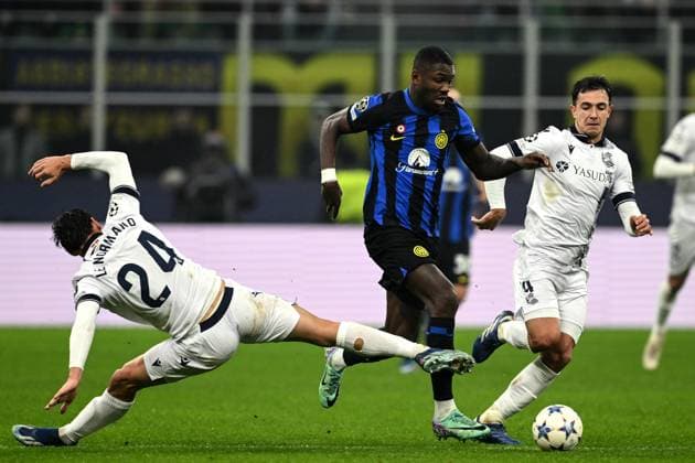 Mg Milano 12 12 2023 - Champions League Inter-Real Sociedad foto Matteo Gribaudi Image nella foto: Marcus Thuram-Robin Le Normand 