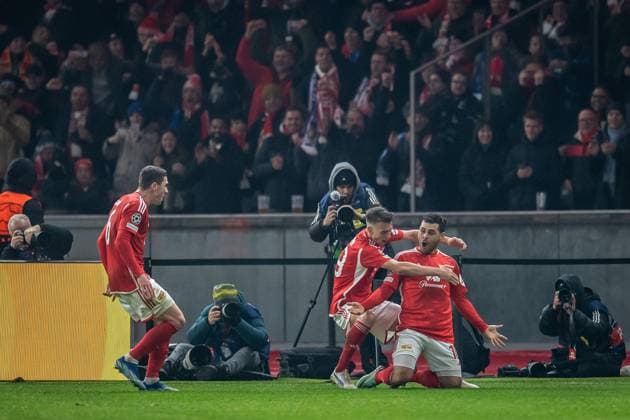 UEFA Champions League: 1. FC Union Berlin vs Real Madrid. Berlin, 12.12.2023 Jubel zum 1:0 durch Kevin Volland (1. FC Union Berlin, 10), Janik Haberer (1. FC Union Berlin, 19) UEFA Champions League: 1. FC Union Berlin vs Real Madrid, Olympiastadion, Berlin, 12.12.2023 Copyright: xBEAUTIFULxSPORTS LucianoxLimax