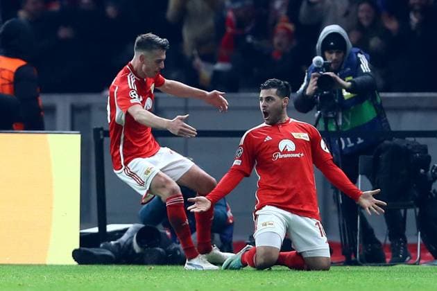 12.12.2023, xtgx, Fussball UEFA Champions League, Union Berlin - Real Madrid emspor, v.l. Torjubel nach dem Tor zum celebrating the goal celebrate 1:0 durch Kevin Volland (1. FC Union Berlin) (DFL DFB REGULATIONS PROHIBIT ANY USE OF PHOTOGRAPHS as IMAGE SEQUENCES and or QUASI-VIDEO) Berlin