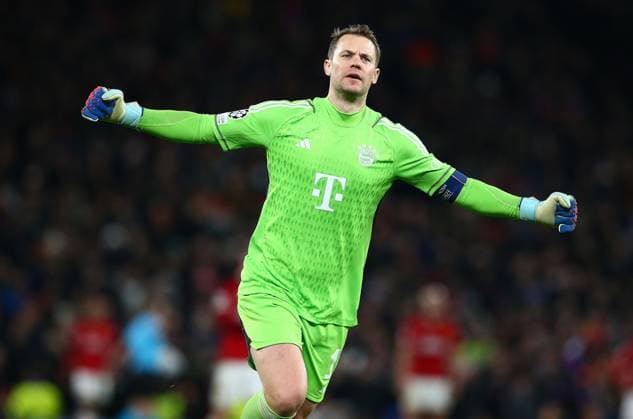 Manuel Neuer of Bayern Munich celebrates as Kingsley Coman of Bayern Munich scores to make it 0-1 Manchester United, ManU v Bayern Munich, UEFA Champions League, Group A, Football, Old Trafford, Manchester, UK - 12 Dec 2023 EDITORIAL USE ONLY No use with unauthorised audio, video, data, fixture lists, club league logos or live services. Online in-match use limited to 120 images, no video emulation. No use in betting, games or single club league player publications. Copyright: xMattxWest Shutterstockx 14254194bk
