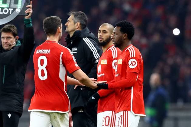 12.12.2023, xtgx, Fussball UEFA Champions League, Union Berlin - Real Madrid emspor, v.l. Rani Khedira (1. FC Union Berlin) Aissa Laidouni (1. FC Union Berlin) Sheraldo Becker (1. FC Union Berlin) (DFL DFB REGULATIONS PROHIBIT ANY USE OF PHOTOGRAPHS as IMAGE SEQUENCES and or QUASI-VIDEO) Berlin