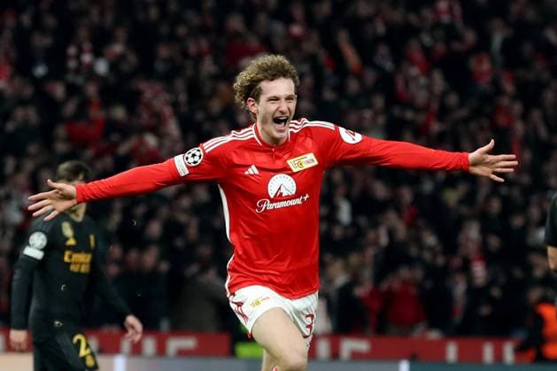 12.12.2023, xtgx, Fussball UEFA Champions League, Union Berlin - Real Madrid emspor, v.l. Torjubel nach dem Tor zum celebrating the goal celebrate 2:2 durch Alex Kral (1. FC Union Berlin) (DFL DFB REGULATIONS PROHIBIT ANY USE OF PHOTOGRAPHS as IMAGE SEQUENCES and or QUASI-VIDEO) Berlin