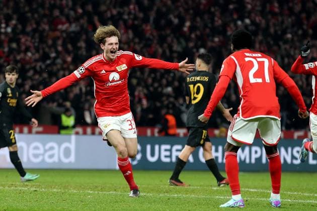 12.12.2023, xtgx, Fussball UEFA Champions League, Union Berlin - Real Madrid emspor, v.l. Torjubel nach dem Tor zum celebrating the goal celebrate 2:2 durch Alex Kral (1. FC Union Berlin) (DFL DFB REGULATIONS PROHIBIT ANY USE OF PHOTOGRAPHS as IMAGE SEQUENCES and or QUASI-VIDEO) Berlin