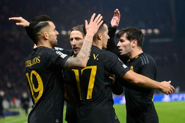 v.l. Dani Ceballos (Real Madrid, 19), schiesst Tor zum 2:3, Tor, Treffer, drin, Jubel, Torjubel, Freude, Begeisterung, GER, 1.FC Union Berlin vs Real Madrid, UEFA Champions League, 6. Gruppenspiel, Saison - Spielzeit 2023 2024, 12.12.2023, DFL REGULATIONS PROHIBIT ANY USE OF PHOTOGRAPHS AS IMAGE SEQUENCES AND OR QUASI-VIDEO, GER, Berlin, 1.FC Union Berlin vs 1.FC Union Berlin vs Real Madrid, UEFA Champions League, 6. Gruppenspiel, Spielzeit 2023 2024, 12.12.2023, xukhx, Copyright: xUwexKoch Eibner-Pressefotox EP_UKH