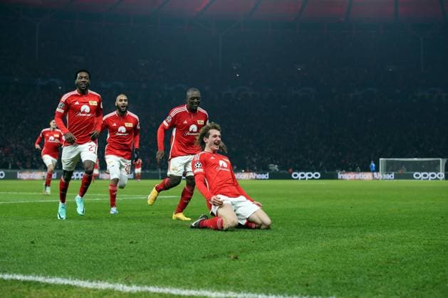 Sport Themen der Woche KW50 Sport Bilder des Tages 12.12.2023, xtgx, Fussball UEFA Champions League, Union Berlin - Real Madrid emspor, v.l. Torjubel nach dem Tor zum celebrating the goal celebrate 2:2 durch Alex Kral (1. FC Union Berlin) (DFL DFB REGULATIONS PROHIBIT ANY USE OF PHOTOGRAPHS as IMAGE SEQUENCES and or QUASI-VIDEO) Berlin *** 12 12 2023, xtgx, Fußball UEFA Champions League, Union Berlin Real Madrid emspor, v l Torjubel nach dem Tor zum celebrating the goal celebrate 2 2 durch Alex Kral 1 FC Union Berlin DFL DFB REGULATIONS PROHIBIT ANY USE OF PHOTOGRAPHS as IMAGE SEQUENCES and or QUASI VIDEO Berlin