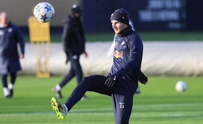 RB Leipzig Training Champions League Leipzig, 12.12.2023, RB Trainingszentrum, UEFA Champions League , RB Leipzig - Abschlusstraining am Vortag von RBL v. Young Boys Bern , Im Bild: Timo Werner (11, RB Leipzig) ,
