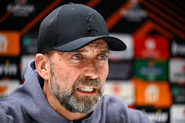 Liverpool s head coach Jurgen Klopp pictured during a press conference, PK, Pressekonferenz of English club Liverpool FC, on Wednesday 13 December 2023 in Brussels. The team is preparing for tomorrow s game against Belgian soccer team Royale Union Saint Gilloise, on day 6 of the group phase of the UEFA Europa League competition, in group E. LAURIExDIEFFEMBACQ  x82269805x