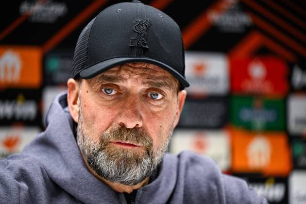 Liverpool s head coach Jurgen Klopp pictured during a press conference, PK, Pressekonferenz of English club Liverpool FC, on Wednesday 13 December 2023 in Brussels. The team is preparing for tomorrow s game against Belgian soccer team Royale Union Saint Gilloise, on day 6 of the group phase of the UEFA Europa League competition, in group E. LAURIExDIEFFEMBACQ  x82269820x