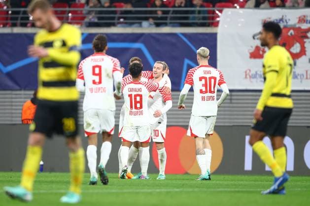 13.12.2023, xtgx, Fussball UEFA Champions League, RB Leipzig - Young Boys Bern emspor, v.l. Emil Forsberg (Leipzig, 10) Jubel, Torjubel, jubelt ueber das Tor, celebrate the goal, celebration (DFL DFB REGULATIONS PROHIBIT ANY USE OF PHOTOGRAPHS as IMAGE SEQUENCES and or QUASI-VIDEO) Leipzig