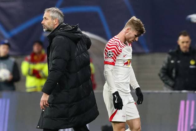 Timo Werner (RB Leipzig,11) mit Trainer Marco Rose (RB Leipzig) - Champions League Saison 2023-2024 Gruppe G RB Leipzig vs. BSC Young Boys Bern in der Red Bull Arena in Leipzig - Fussball,Deutschland,Mann,Männer,13.12.2023