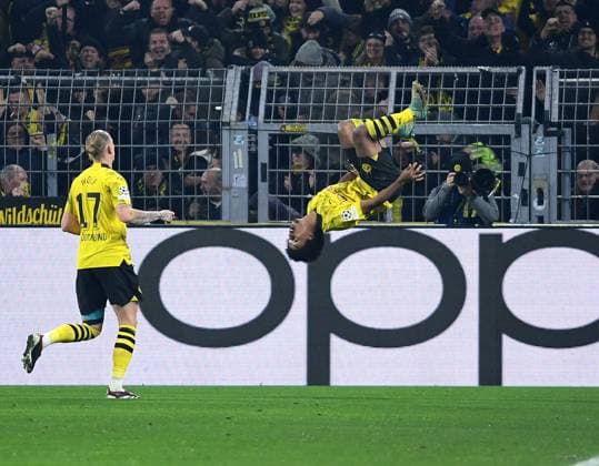 13.12.2023, Dortmund, Germany, Signal-Iduna-Park, Borussia Dortmund vs Paris Saint-Germain - UEFA Champions League 2023 2024 - Group F, Karim Adeyemi (Borussia Dortmund) Torjubel, jubelt nach seinem Treffer zum 1:0 (Foto Ralf Treese) Dortmund Signal-Iduna-Park North Rhine-Westphalia Germany