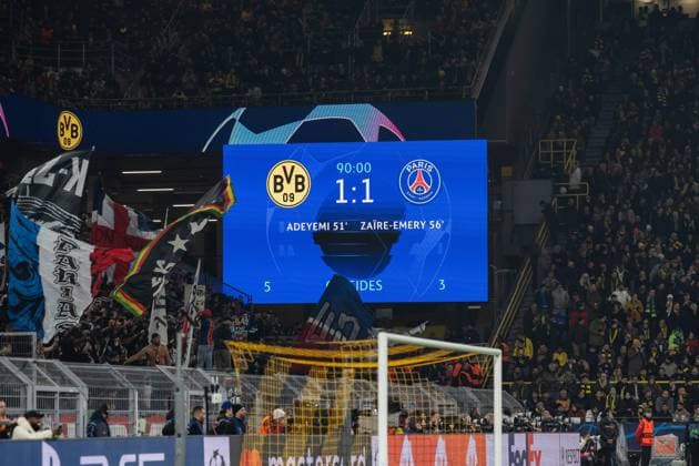 GER, Champions League, Borussia Dortmund vs Paris Saint-Germain 13.12.2023, Signal Iduna Park, Dortmund, GER, Champions League, Borussia Dortmund vs Paris Saint-Germain Im Bild: Endergebnis