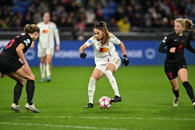 Amel Djani (lyon) FOOTBALL: Olympique Lyonnais FÂŽminines vs SK Brann - Ligue des Champions FÂŽminine - 13 12 2023 FredericChambert Panoramic 