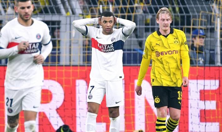 Fussball, Champions League, Deutschland, Herren, Saison 2023 2024, 6. Spieltag, Signal Iduna Park Dortmund: Bor. Dortmund - FC Paris Saint-Germain 1:1; ps enttäuscht nach vergebener Torchance. Enttäuschung, Frust, Aktion. UEFA REGULATIONS PROHIBIT ANY USE OF PHOTOGRAPHS AS IMAGE SEQUENCES AND OR QUASI-VIDEO