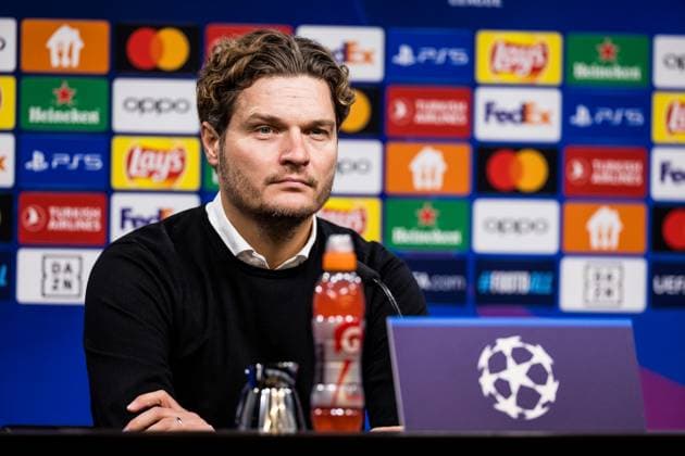 UEFA Champions League: Borussia Dortmund - FC Paris Saint-Germain; 13.12.2023 Edin Terzic (Borussia Dortmund, Chef-Trainer) in der Pressekonferenz UEFA Champions League Spieltag 6: Borussia Dortmund - FC Paris Saint-Germain, Dortmund, SIGNAL IDUNA PARK am 13.12.2023 DFL REGULATIONS PROHIBIT ANY USE OF PHOTOGRAPHS AS IMAGE SEQUENCES AND OR QUASI-VIDEO. Copyright: xBEAUTIFULxSPORTS Wunderlx