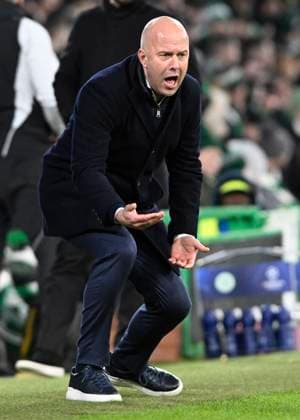 Glasgow, Scotland, 13th December 2023. Arne Slot Manager of Feyenoord during the UEFA Champions League match at Celtic Park, Glasgow. Picture credit should read: Neil Hanna Sportimage EDITORIAL USE ONLY. No use with unauthorised audio, video, data, fixture lists, club league logos or live services. Online in-match use limited to 120 images, no video emulation. No use in betting, games or single club league player publications. SPI-2799-0075