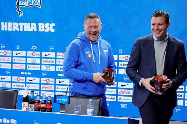 Sport Bilder des Tages Deutschland, Berlin, Sportpark, GER, 2.FBL, Hertha BSC, Saison 2023 24, Pressekonferenz vor dem Heimspiel gegen den VfL Osnabrück, Foto:Cheftrainer Pál Dárdai, Sportdirektor Benjamin Weber