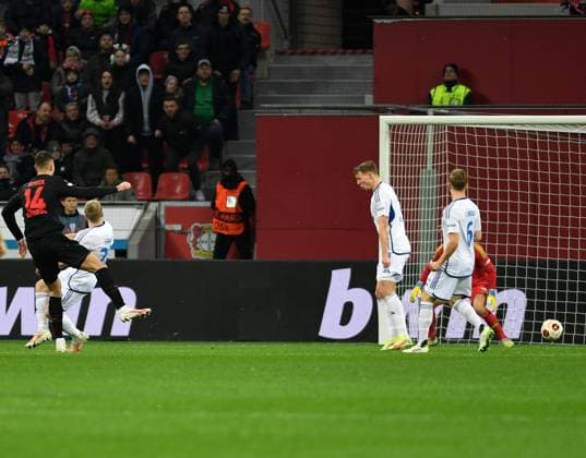 14.12.2023, Leverkusen, Germany, BayARENA, Bayer Leverkusen vs Molde FK - UEFA Europa League 2023 2024 - Group H, Patrik Schick (Bayer 04 Leverkusen) Tor zum 1:0 (Foto Ralf Treese) Leverkusen BayARENA North Rhine-Westphalia Germany