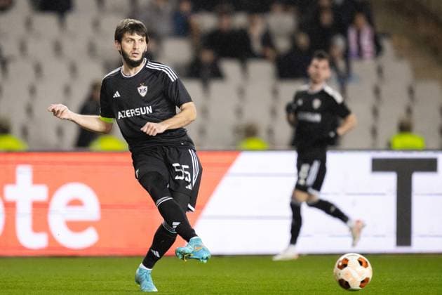 231214 Badavi Huseynov of Qarabag during the UEFA Europa League match between Qarabag and Häcken on December 14, 2023 in Baku. Photo: Carl Sandin BILDBYRAN kod CS CS0469 fotboll football soccer fotball uefa europa league qarabag häcken bbeng Copyright: CARLxSANDIN BB231214CS048