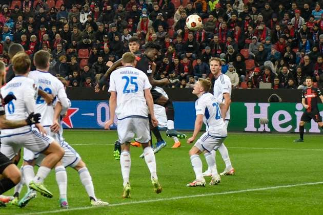 Edmond Tapsoba ( 12, Bayer Leverkusen) erzielt das Tor zum 2:0 14.12.2023 Fussball Europa League, Bayer 04 Leverkusen vs Molde FK, BayArena, Leverkusen, NRW Germany