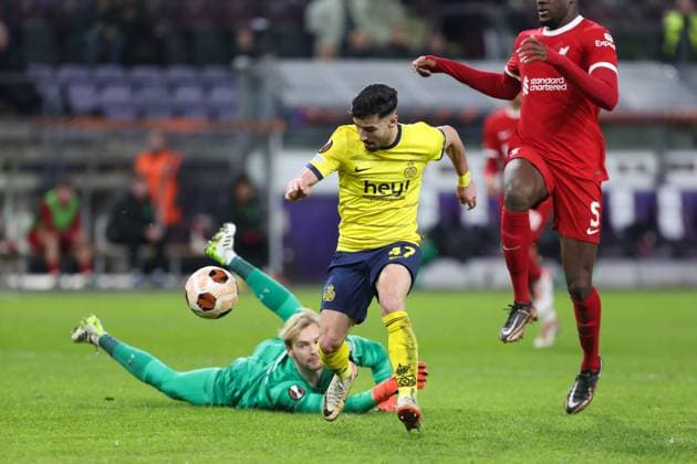 231214 Royale Union Saint-Gilloise vs Liverpool FC Mohammed Mohamed Amoura of Union scores the 1-0 goal during a football game between Royale Union Saint-Gilloise and Liverpool FC on day 6 in Group E of the UEFA Europa League season 2023-2024 competition on December 14, 2023 in Brussels, Belgium. (Photo by Frank Abbeloos Isosport) BRUSSELS BELGIUM  Copyright: xx 424500