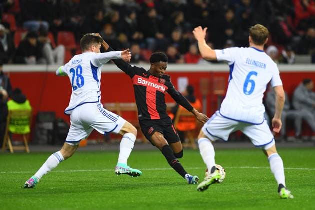 LEVERKUSEN, GERMANY - 14.12.23: Nathan Tella, The match of match UEFA Europa League Bayer 04 Leverkusen vs Molde at Bayarena  Copyright: xVITALIIxKLIUIEVx