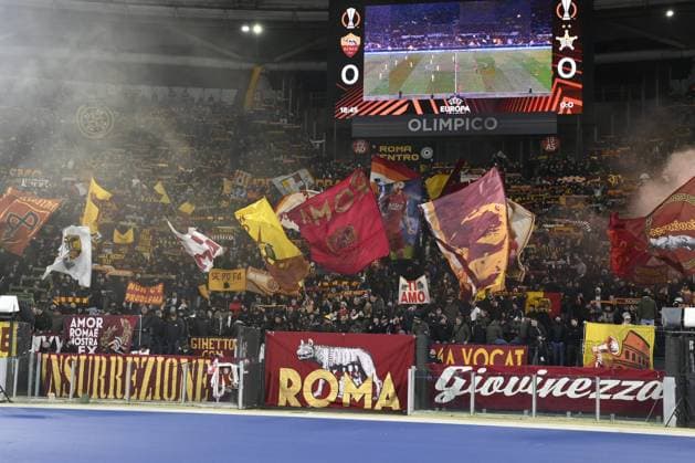 Supporters of A.S. Roma during the UEFA Europa League Matchday 6, Group G, between A.S. Roma - F.C. Sheriff Tiraspol on 14 December 2023 at the Olympic Stadium in Rome, Italy.  Copyright: xDomenicoxCippitelli IPAxSportx x xx IPA_42221764 IPA_Agency_IPA42221764