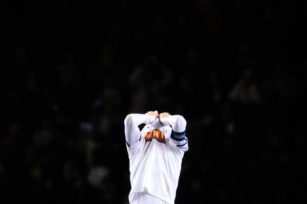 231214 Samuel Gustafson of Häcken looks dejected during the UEFA Europa League match between Qarabag and Häcken on December 14, 2023 in Baku. Photo: Carl Sandin BILDBYRAN kod CS CS0469 fotboll, football, soccer, fotball,uefa europa league,qarabag,h Copyright: CARLxSANDIN BB231214CS069