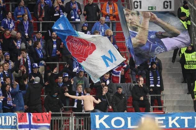 Germany, Leverkusen, 14.12.2023, BayArena, Bayer Leverkusen vs Molde FK - UEFA Europa League 2023 2024 - Group H, Supporters of Molde FK are seen Leverkusen BayArena North Rhine-Westfalia Germany