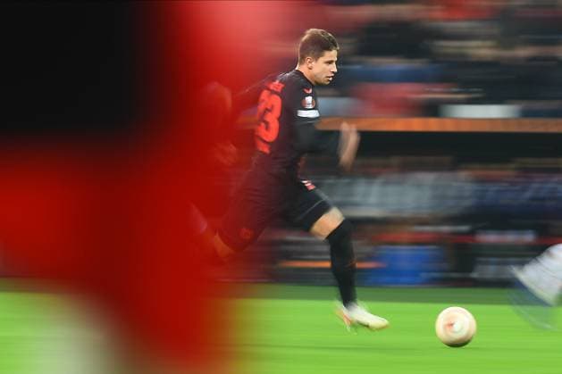 Sport Bilder des Tages LEVERKUSEN, GERMANY - 14.12.23: Adam Hlozek, The match of match UEFA Europa League Bayer 04 Leverkusen vs Molde at Bayarena  Copyright: xVITALIIxKLIUIEVx